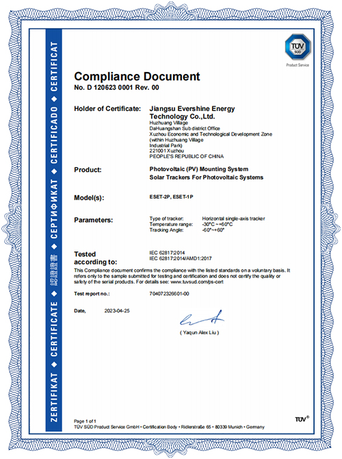 T&Uuml;V Certificate